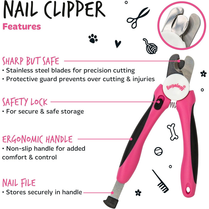 Триммер для собак та котів Bugalugs з захистом та пилочкою. Підходить для собак, котів, цуценят та кошенят. Розмір S-M