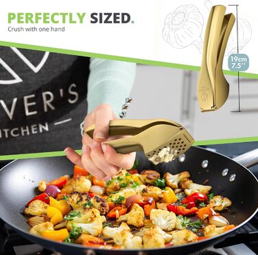 Преміум-прес для часнику Oliver's Kitchen® - зручний та легко миється - подрібнює часник та імбир без проблем (не потрібне очищення) - надзвичайно міцний та довговічний (матова золото)