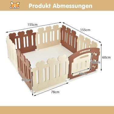 Вольєр для собак COSTWAY з 8 панелей, 60 см, з дверцятами, для дому та саду, HDPE пластик, бежевий + коричневий