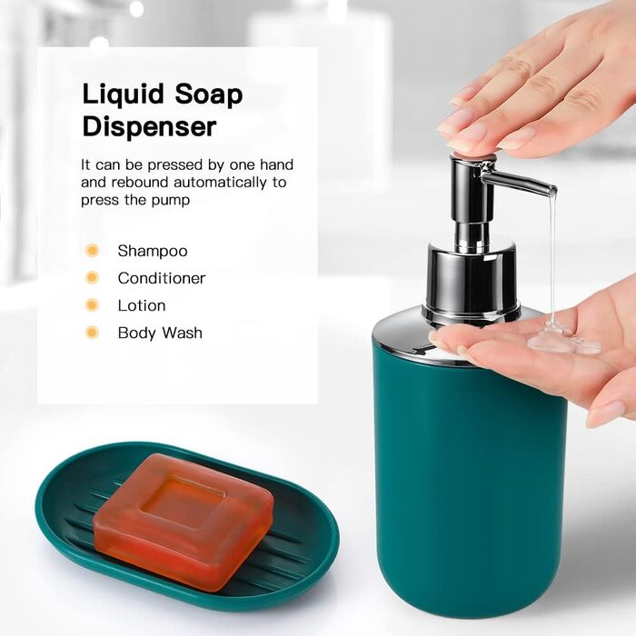 Набір аксесуарів для ванної кімнати Otostar Bambus (6 шт.) - зелений, з тримачем для ватних паличок, дозатором мила, підставкою для зубних щіток, мильницею, тримачем для унітазу та відром