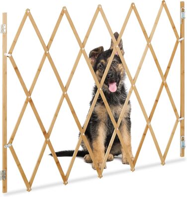 Захисне ґратка для собак Reaxdays: перегородка для дверей та сходів, розсувна, до 116,5 см, 82,5 см висота, натуральне дерево (XL)