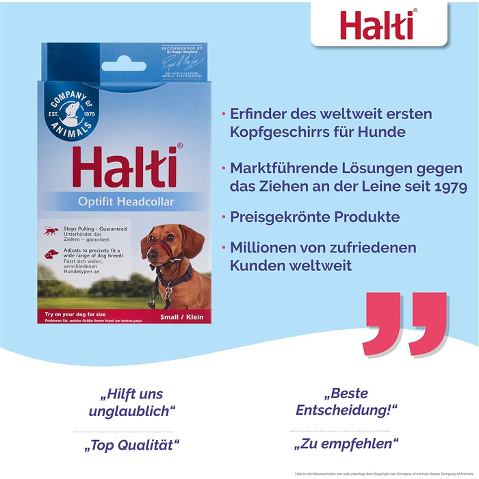 HALTI Optifit Head Collar, Size - Prevents your dog from pulling on the leash, Easy adjustment, Lightweight, with padded nose band, Anti-pull harness for large dogs (Small)