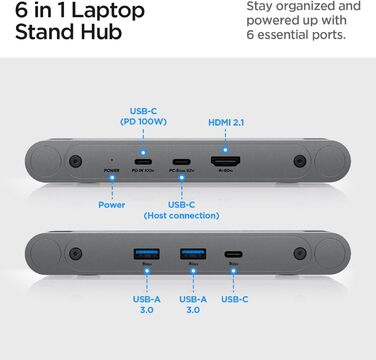 Підставка для ноутбука Spigen ArcDock 6-в-1 з док-станцією (Space Grey) - USB-C, HDMI 4K, для MacBook, iPad, Notebooks до 15.6
