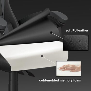 Геймерське крісло Bigzzia Ergonomic: з подушкою для попереку та голови, регульована висота, для комп'ютера, для дорослих та підлітків (сірий)