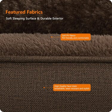 HMTOPE Dog Bed, Dog Sofa, Dog Cushion, Dog Basket, Removable and Washable, 110 x 86 x 26 cm (L 120 x W 90 x H 30 cm, Brown)