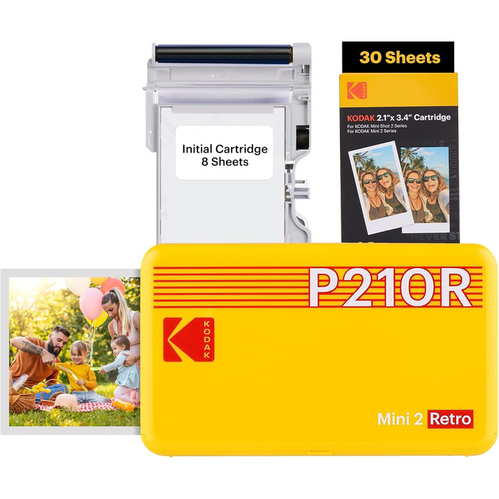 Фотодрук Kodak Mini 2 Retro: компактний мобільний принтер для смартфона з Bluetooth, білий (комплект: принтер + 68 листків)