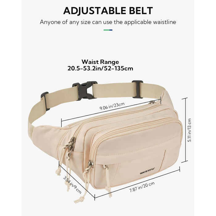 Сумка на пояс WATERFLY: спортивна, стильна, унісекс для чоловіків та жінок. Ідеальна для прогулянок, подорожей, MTB, тренувань з собакою (Бежевий)