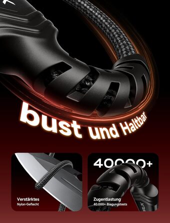 Кабель USB-C JSAUX 2 шт. (2м), 3.1A, нейлон, швидка зарядка, сумісний з Samsung Galaxy, iPhone, CarPlay, PS5