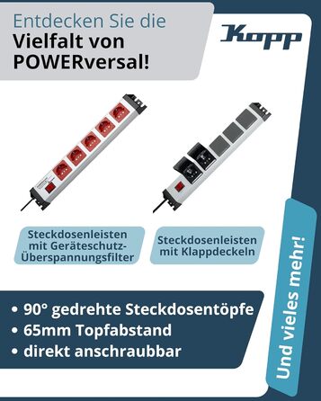 Розподільник розеток Kopp POWERversal сірий/чорний, 6 розеток, 1.4м, з заземленням