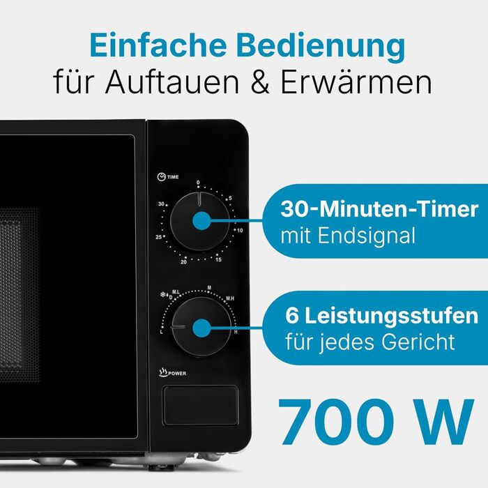 Мікрохвильова піч Bomann MW 6014 CB чорна, 700 Вт, 20 л, 6 рівнів потужності, поворотний піднос 360°