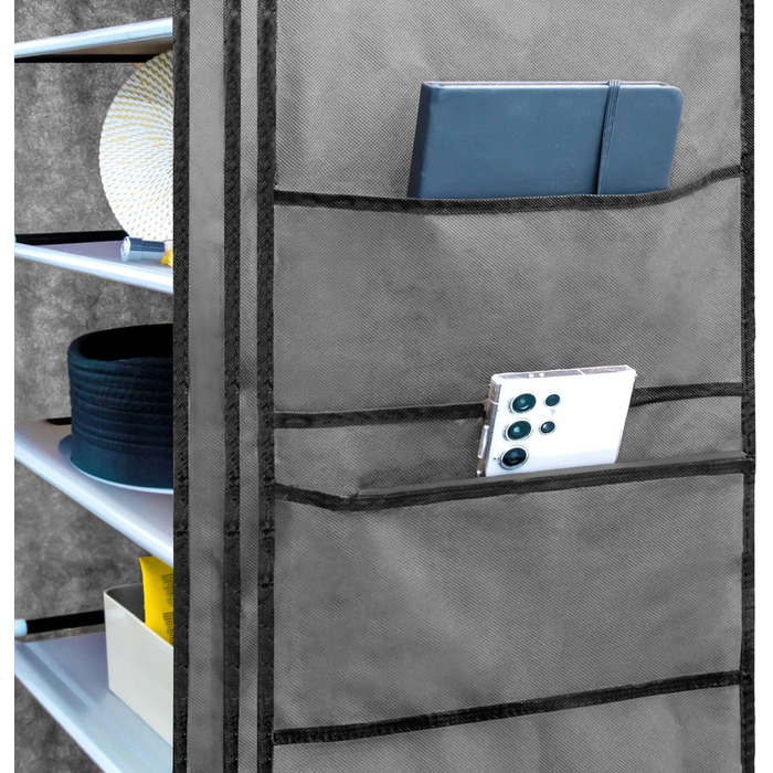 INTIRILIFE Folding Wardrobe 170x58x28 cm in - with Zipper Fabric Wardrobe Clothes Closet Shoe Shelf with 9 Storage Compartments - Camping Folding Cabinet Textile Wardrobe (Ash Grey)