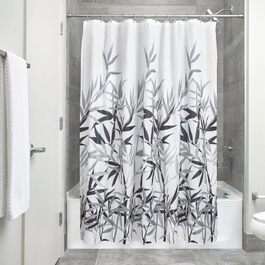 Шторка для душу iDesign Anzu | Сіра шторка з квітковим малюнком, 183x183 см, поліестер