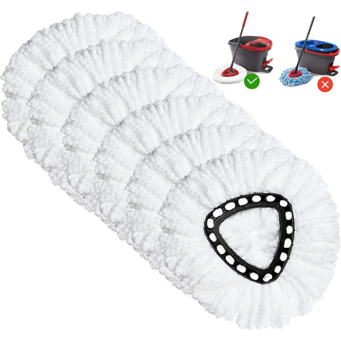 Spin Mop Replacement Head, 6 Pieces, Refill Pack, compatible with Ocedar Triangle Swivel Mops 100% Microfiber Swivel Mop Refill Pack, Deep Cleaning, machine washable and easy to replace