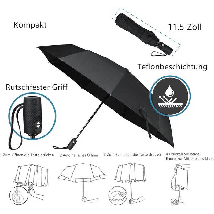 AMVUZ Сонник-парасолька: штормостійкий, компактний, чорний, з автоматичним відкриванням
