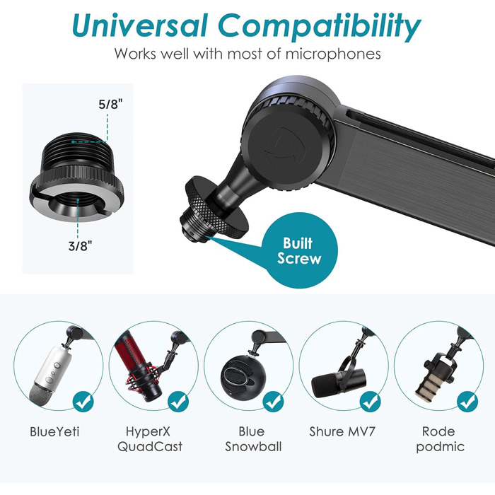 Тримач для мікрофону YOUSHARES Premium NBA6 - сумісний з Shure SM7B, Rode PodMic, Blue Yeti та ін.