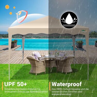 COBIZI Folding Gazebo 3x3, 3x3 Gazebo Waterproof Stable One Push UV Protection Outdoor Party Tent Wave Drip Tent Event Tent Tent Garden Gazebo Folding 3x3m With Carry Bag, Khaki