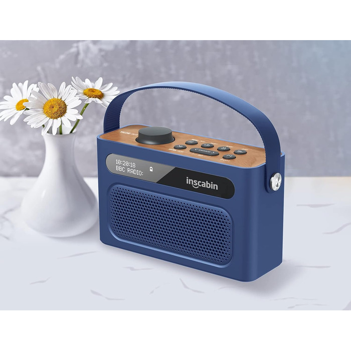 Inscabin M60: Портативне DAB/DAB+ FM-радіо з Bluetooth, подвійними динаміками та будильником (блакитний)