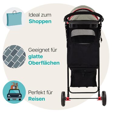 Buggy Innopet Avenue: Легкий візок для собак та котів сірого/червоного кольору - компактний, з дощем, з ліштою та кошиком для зберігання