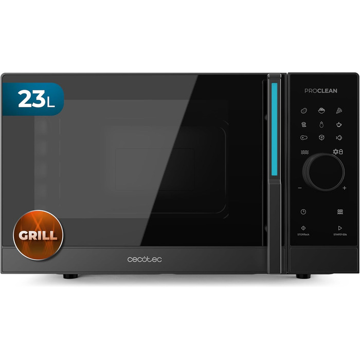 Мікрохвильова піч Cecotec Proclean 6120 з сенсорним екраном, грилем, 23 л, 800/1000 Вт, цифрова, рівномірне нагрівання, 5 рівнів потужності, функція розморожування, таймер 60 хв, обертовий піднос 285 мм