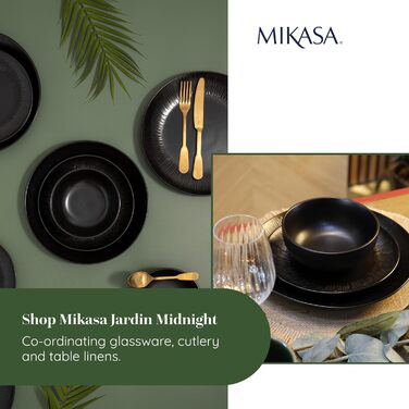 Набір посуду Mikasa Jardin Midnight (12 предметів) для 4 осіб: тарілки, супові тарілки, миски, зелений колір, подарункова коробка, придатний для миття в посудомийній машині