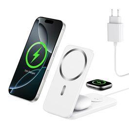 Магнітна зарядна станція 3-в-1 для Apple Watch та iPhone (17/16/15/14/13/12) + AirPods (4/3/2/Pro) - сумісна з MagSafe, біла