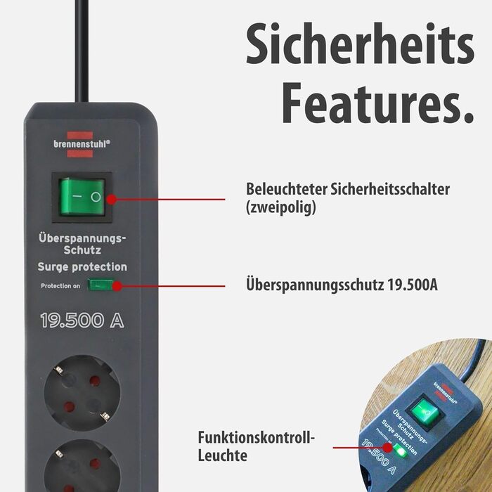 Бренненштуль Secure-Tec Мережевий фільтр 6 виходів із захистом від перенапруги (сірий)