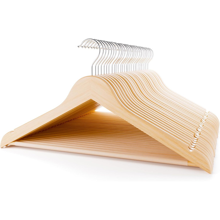 30 дерев'яних вішалок натурального кольору з антиковзним тримачем для штанів - 45 см - Hangerworld