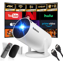 Портативний проєктор Mini Beamer 4K FHD 1080P з підтримкою WiFi, Bluetooth та Android/iOS. Ідеальний для домашнього кінотеатру та презентацій. Білий (Бежевий)