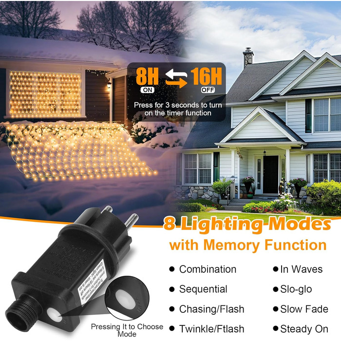 Льорочка з LED-підсвічуванням Withosent для ялинки, 400 LED, IP44, функція пам'яті, вологостійка, 8 режимів, тепле біле світло (3.5м)