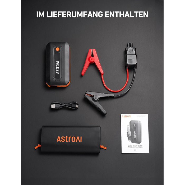 Powerbank AstroAI B8 для авто: пускова станція, 7.0л бензин/5.5л дизель, LED, QC 3.0 USB, 12V, Orange