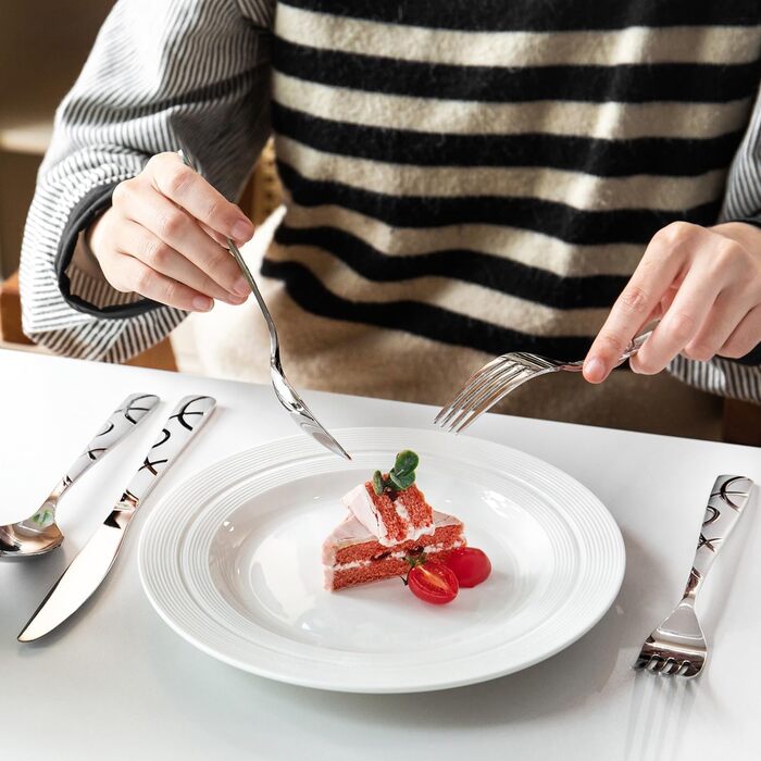 HIKAA Набір столових приборів 20 предметів, нержавіюча сталь, для 4 осіб, набір столових приборів для кухні, високоглянцевий, набір з виделок, ложок та ножів, придатний для миття в посудомийній машині (сріблястий)