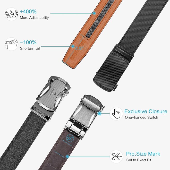 Чоловічий шкіряний ремінь Bostanten з автоматичною пряжкою-застібкою, 35 мм, регульований, довжина 115 см (B-008-чорний)