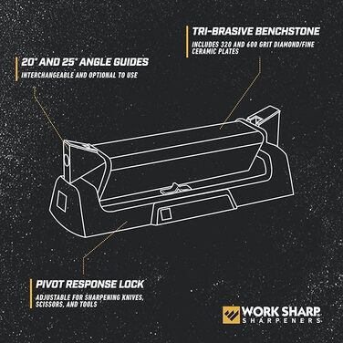Професійний точильний камінь WORK SHARP для ножів з кутом 20°/25°, 3 зернистості (320, 600, кераміка), для кухонних та туристичних ножів