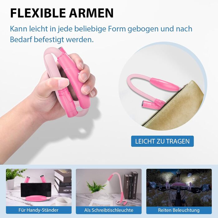 Ліхтар на шию LUXJET LED для читання, в'язання, ремонту – акумуляторний, 3 кольори, регульована яскравість (Рожевий)