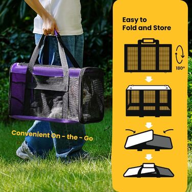 Транспортна переноска для котів Conlun, м'яка переноска з сіткою з 4 сторін, підходить для перевезення літаком, для кошенят та малих котів до 6 кг, складана, розмір 51x31x31 см, фіолетовий колір