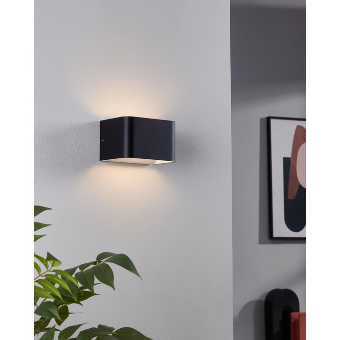 EGLO LED Wall Lamp Sania 5, 1-Light Wall Lamp Modern, Minimalist, Metal Wall Lighting in White, Satin Plastic, LED Bathroom Lamp Warm White, IP44 (13 cm, Black)