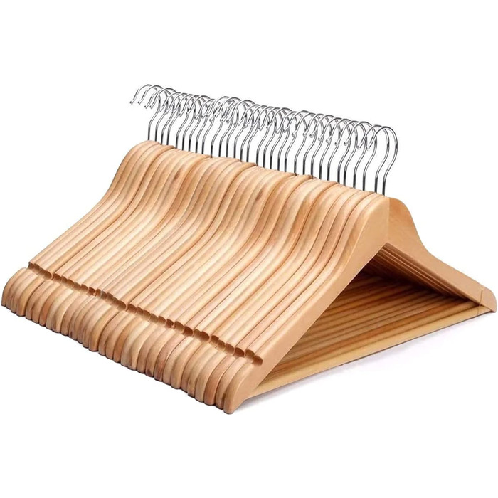 Плечики для одягу KEPLIN Starker з натурального дерева (30 шт.) з обертовим гаком 360° та перекладиною для штанів, з вирізами для плечей - довговічні, економні, підходять для пальто, жакета, костюма