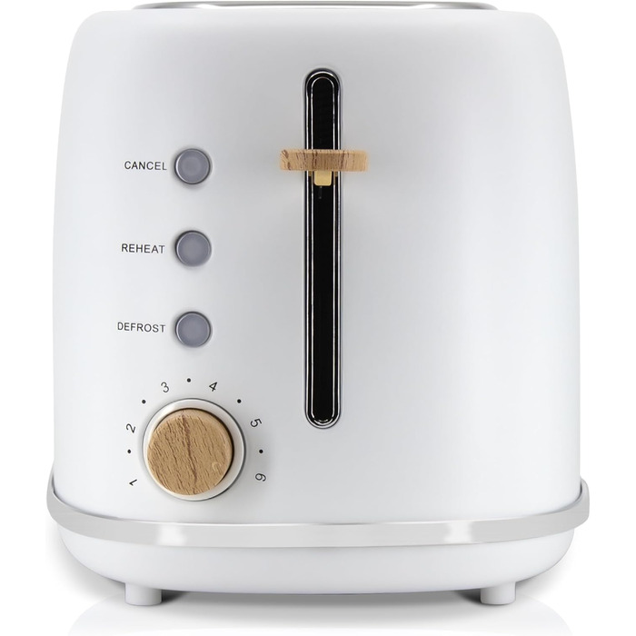 Тостер Briebe Nordic Set з широкими слотами та підставою для бургерів, 6 режимів підсмажування + Електричний чайник 1,7л, 2200W, BPA-free, Набір для сніданку, Скандинавський дизайн (Білий)