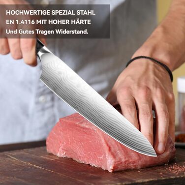 MOSFiATA Кухонний ніж 10 дюймів (25 см) - професійний ніж для м'яса з високоякісної сталі EN1.4116, ідеальний для шеф-кухарів, ніж для кухні, ніж кухаря, з подарунковою упаковкою