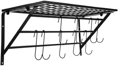 Ejoyous Kitchen Shelf Pan Shelf Kitchen Storage, Kitchen Wall Shelf Kitchen Wall Shelf Kitchen Holder Pan Holder with 10 S-shaped Hooks for Hallways Kitchen Bathrooms 60 x 25 x 25 cm