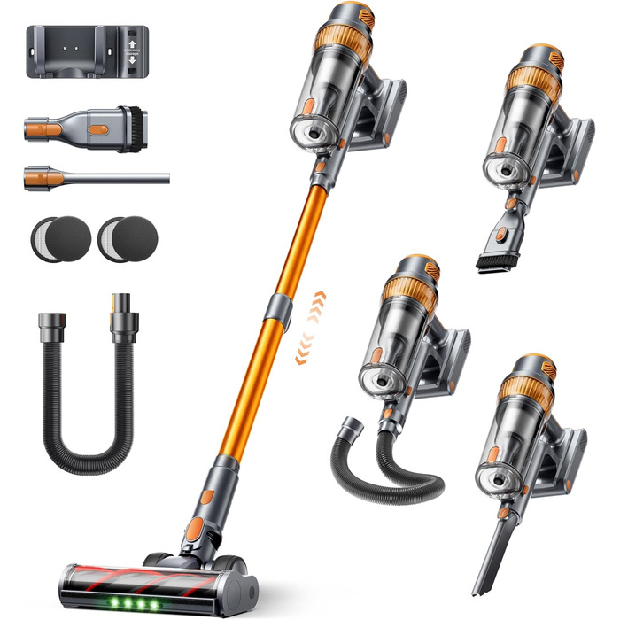 SMOTURE VAC04 Бездротовий акумуляторний пилосос, 50000 Па потужність всмоктування, 65 хвилин роботи, самостійна підставка, гнучкий шланг, щітка Anti-Tangle, док-станція для зарядки, для шерсті тварин, килимів та твердих поверхонь