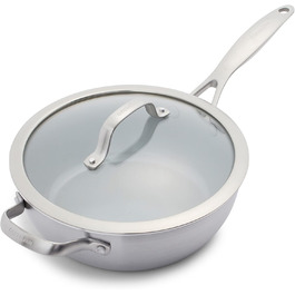 GreenPan Venice Pro сковорода з нержавіючої сталі 24 см, 3,4 л, з кришкою, антипригарне покриття, індукція, сумісна з духовкою, срібна