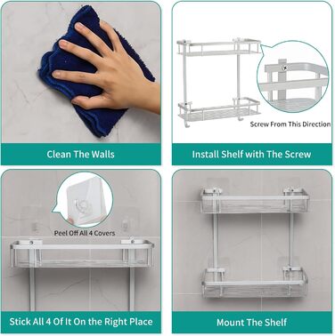 Hawsam Badregal Caddy, Aluminum Shower Caddy with 2 Tiers, Adhesive Storage Basket for Shampoo, etc., No Drilling Required, HA170103BS-01-UKFBA