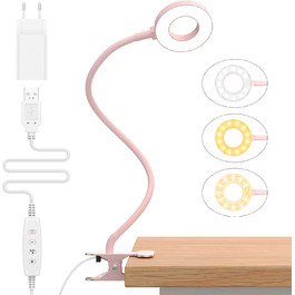iZELL LED лампа для читання з гнуким світильником 40см, 10 рівнів яскравості, USB-зарядка, рожевий колір