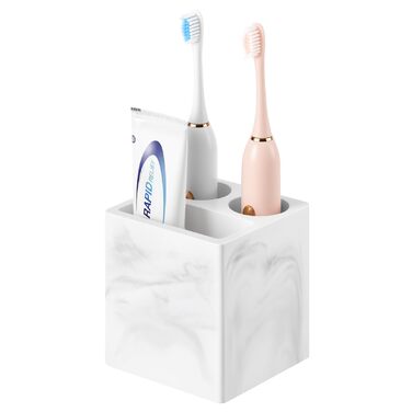 Тримач для зубних щіток Luxspire з 5 відсіками, керамічний, для ванної кімнати, електричних щіток та пасти, білий мармур
