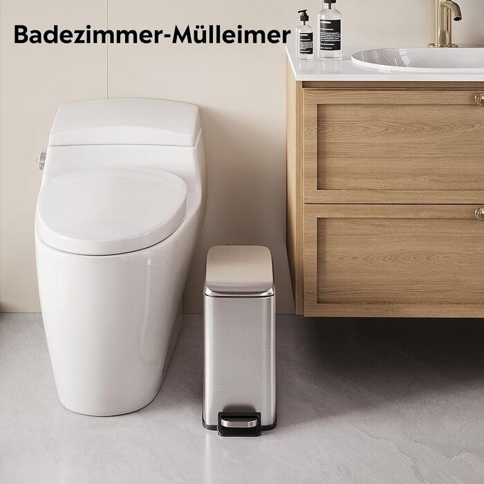 Відро для сміття WLIVE з нержавіючої сталі, 5л, з педальним механізмом та м'яким закриттям, для кухні, спальні, офісу, срібного кольору