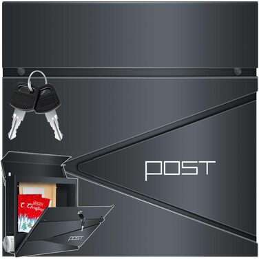 Поштовий ящик KESSER з газетницею, нержавіюча сталь, сріблясто-антрацитовий, 2 ключі, настінний монтаж, з м'яким закриттям кришки, комплект для кріплення