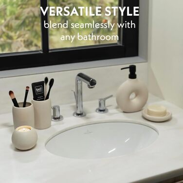 Набір аксесуарів для ванної кімнати з кераміки, 5 предметів: дозатор для мила, стаканчик для зубних щіток, тримач для зубних щіток, мильниця та свічник, Бежевий, матова глазур, естетичний дизайн