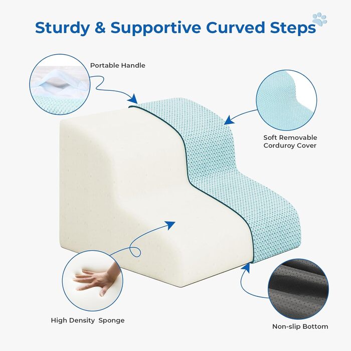 Сходинки для собак маленьких порід, 2 сходинки, 30 см, для дому, антиковзаючі, для котів та літніх тварин, сірі (блакитні)