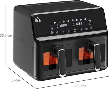 Фритюрниця HOMCOM з двома зонами, 8 л, 2500 Вт, 8 програм, антипригарне покриття, чорна